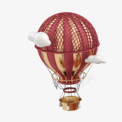 质感球面效果热气球质感C4D爱情红色云朵实物高清图片