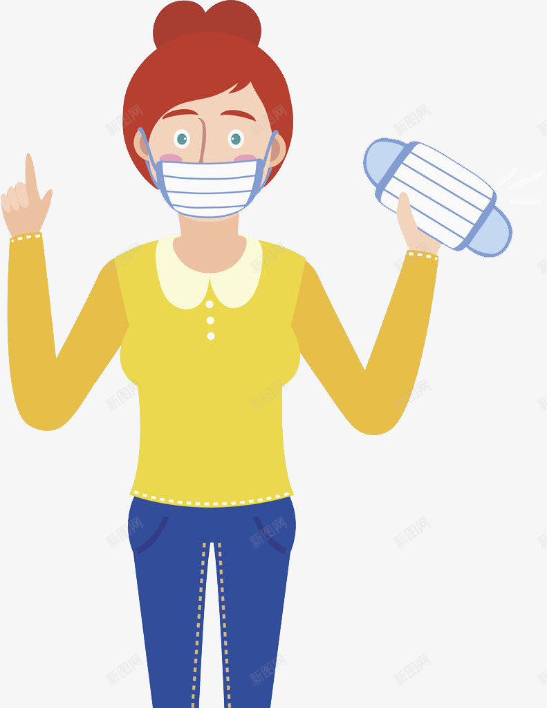 卡通戴口罩的女孩png免抠素材_新图网 https://ixintu.com 不舒服 人物 口罩 可爱 感冒 流感 生病