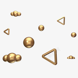 金色三角立体漂浮金色球C4D装饰高清图片