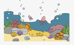 卡通手绘海底生物矢量图素材