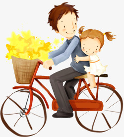 坐在父亲肩膀女儿坐在父亲自行车后座父亲节高清图片