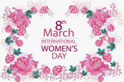玫瑰花与女人粉红玫瑰花边女人节海报高清图片