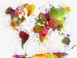 七大洲地图精美水彩世界地图高清图片