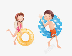 男女运动水壶缤纷卡通水上派对游泳男女高清图片
