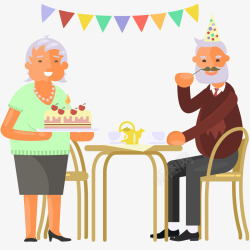 一对老年夫妇矢量插画老年夫妇庆祝节日插画矢量图高清图片