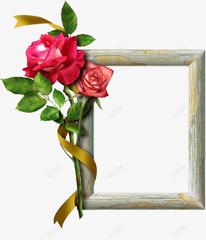 木质相框png免抠素材_新图网 https://ixintu.com 丝带 叶子 木质相框 花卉 花朵 花朵素材 边框纹理