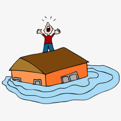 站在屋顶卡通插图洪灾站在屋顶求救的人高清图片