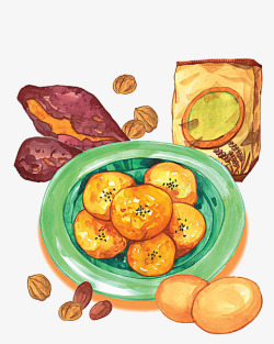 手绘食物红薯柿子谷物素材