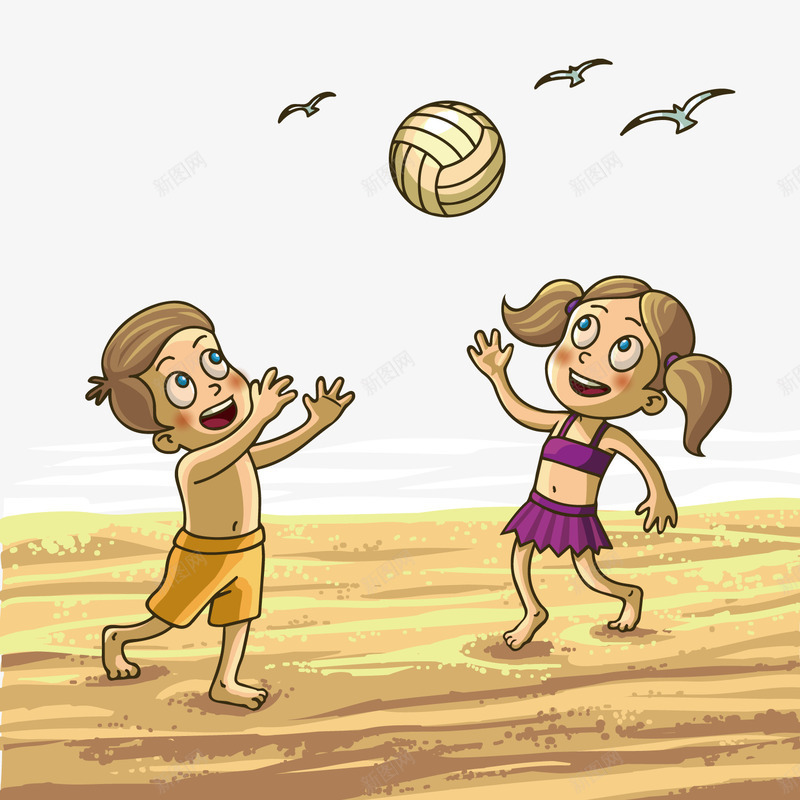 孩子们的沙滩排球png免抠素材_新图网 https://ixintu.com 孩子 排球 沙滩 海边 海鸥