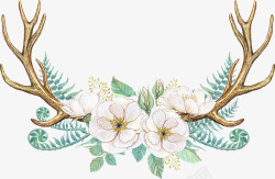 花卉布料背景图片手绘花卉花朵鹿角装饰高清图片