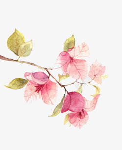 唯美手绘古风桃花树水彩手绘唯美花叶图案高清图片