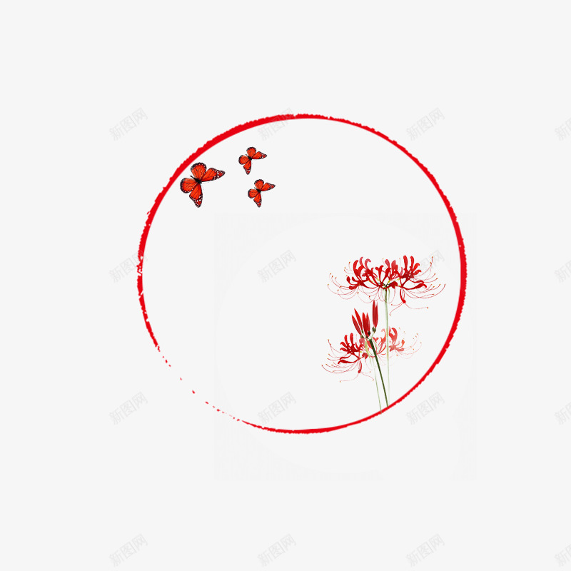 中国风古风圆圈png免抠素材_新图网 https://ixintu.com 中国风 古风圆圈 圆形边框 红色圆圈 花卉 蝴蝶