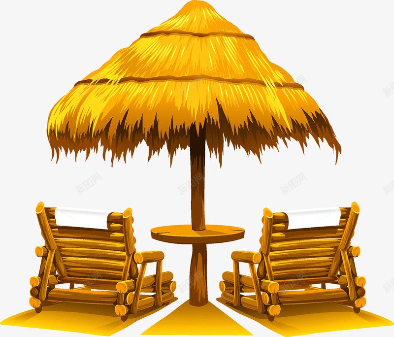 沙滩躺椅png免抠素材_新图网 https://ixintu.com 坐躺椅子 沙滩 草棚 躺椅