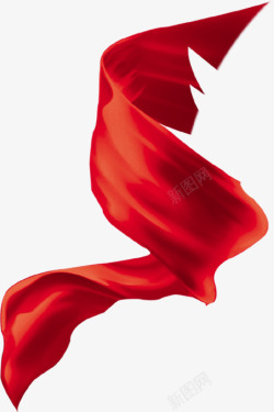 红色手绘飘带国庆柱子手绘国庆节红色丝带高清图片