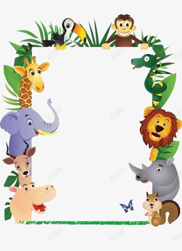 动物相框png免抠素材_新图网 https://ixintu.com 大象 犀牛 狮子 猴子 相框