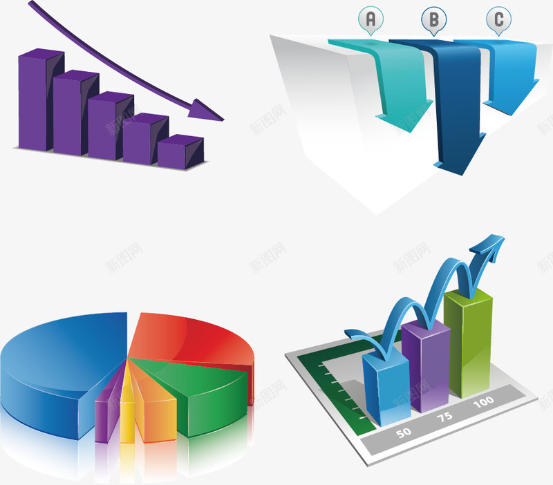 数据统计图标png_新图网 https://ixintu.com 业绩报表 商务插图 圆饼 彩色 数字 数据分析 数据统计 数据统计模板 柱状图 百分比 立体 箭头