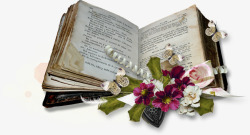 创意合成复古书本花卉素材