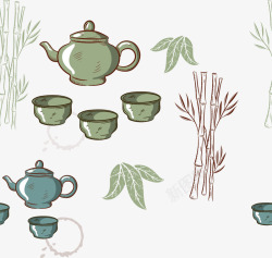 竹子和茶具矢量图素材