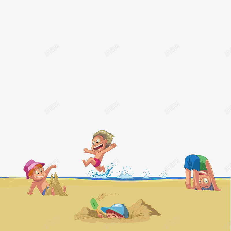 沙滩上的孩子png免抠素材_新图网 https://ixintu.com 卡通 孩子 沙滩