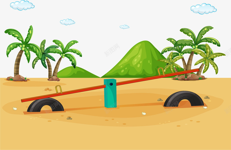 卡通沙滩椰汁树跷跷板png免抠素材_新图网 https://ixintu.com 卡通 椰汁树 沙滩 跷跷板