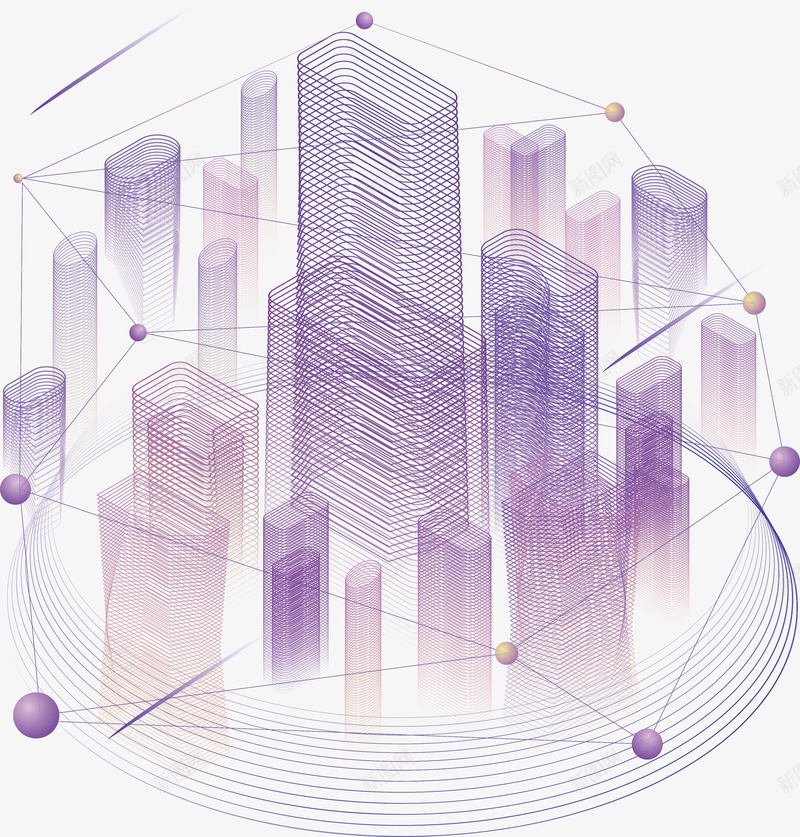 紫色三维科技大楼数据图png免抠素材_新图网 https://ixintu.com 三维 数据图 科技大楼 紫色