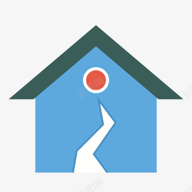 蓝色房屋裂缝灾害图标矢量图图标