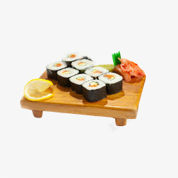 鱼露子寿司木制小桌子上的肉松寿司高清图片