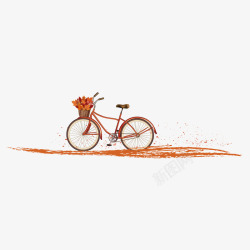 橙色自行单橙色自行车秋天枫叶高清图片