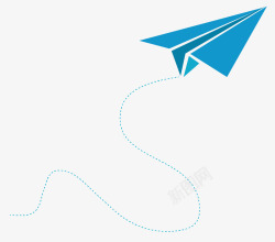 纸飞机蓝色蓝色虚线手绘纸飞机轨迹高清图片