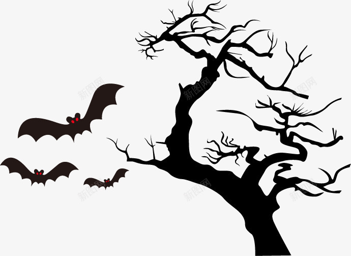 树枝与蝙蝠png免抠素材_新图网 https://ixintu.com 一群蝙蝠 万圣节 剪影 树枝 蝙蝠 连枝 黑色