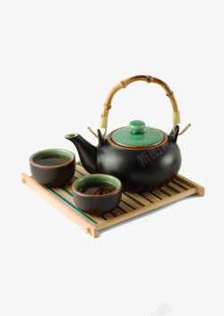 陶土茶壶茶杯茶具高清图片