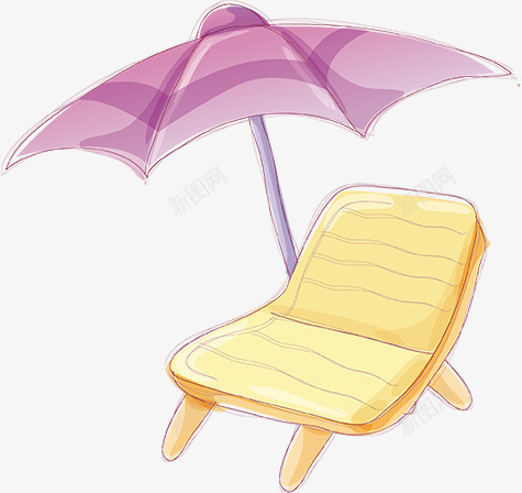 紫色伞沙滩椅png免抠素材_新图网 https://ixintu.com 椅子 沙滩椅 素材 紫色