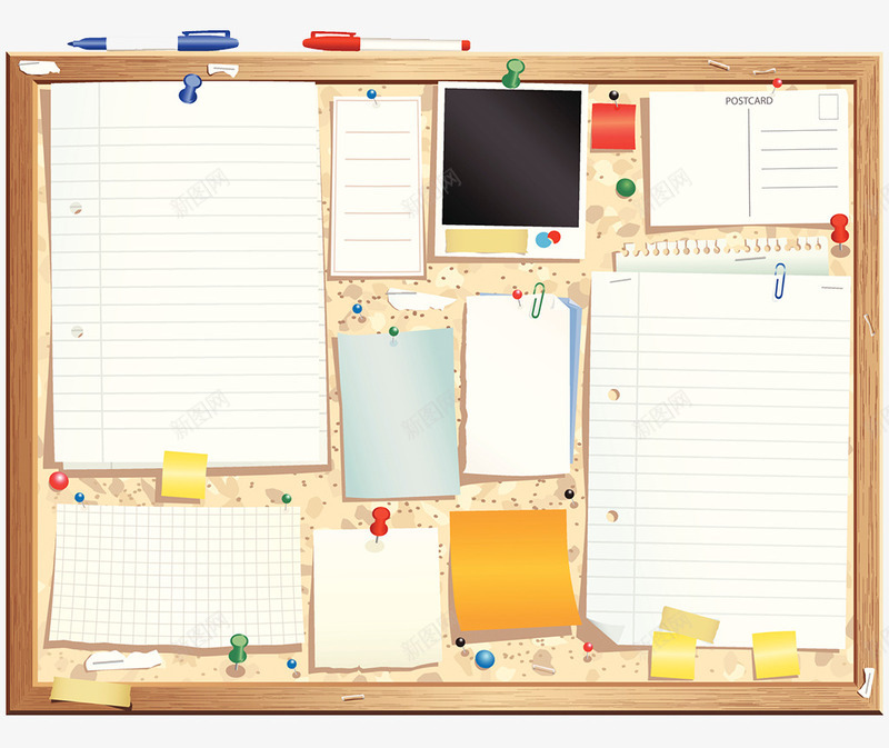木质通告栏psd免抠素材_新图网 https://ixintu.com 分类信息 图钉 油性笔 通告栏