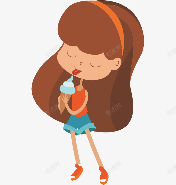 吃冰淇淋的女孩png免抠素材_新图网 https://ixintu.com 冰淇淋 可爱的 插图 漂亮的 甜甜的 长头发