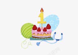 周岁女宝宝蜡烛插图草莓一周岁蛋糕高清图片