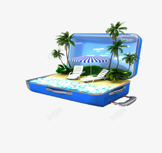夏日旅行箱png免抠素材_新图网 https://ixintu.com 产品实物 夏日 旅行箱 椰树 沙滩