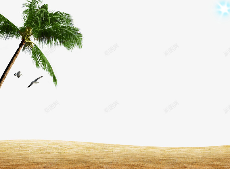 阳光沙滩椰子树海报png免抠素材_新图网 https://ixintu.com 椰子树 沙滩 阳光 鸟 黄色