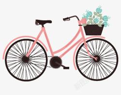 扁平手绘呵呵才能粉红色的自行车素材
