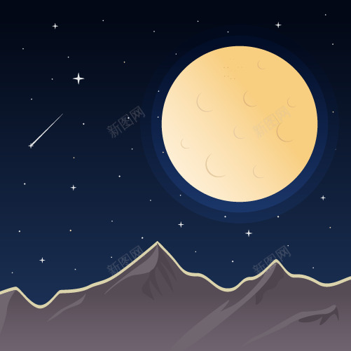 山头上的圆月矢量图ai免抠素材_新图网 https://ixintu.com 夜晚 月亮 流星 满月 矢量图