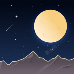 夜晚流星山头上的圆月矢量图高清图片