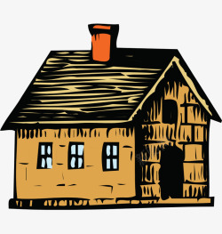 卡通手绘彩色版画房屋建筑素材