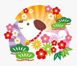 花卉中的卡通小狗素材