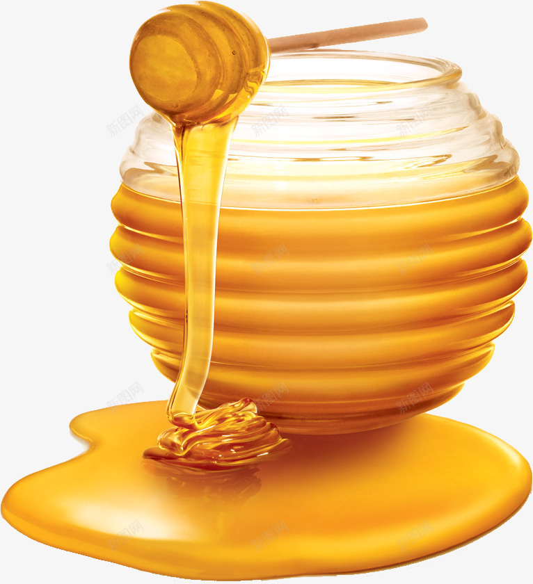 蜂蜜png免抠素材_新图网 https://ixintu.com 搅蜜棒 蜂蜜罐 蜜糖罐 蜜蜂 金色 黄色