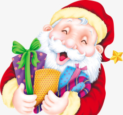 圣诞老人可爱笑脸抱着礼物大笑的圣诞老人高清图片