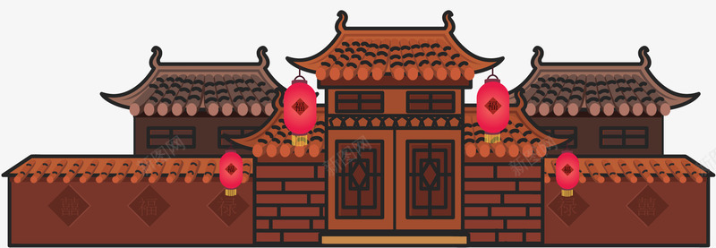 中国风新年房屋建筑插画png免抠素材_新图网 https://ixintu.com 中国风 建筑 房屋 新年装饰 装饰图案