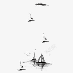 远航水墨画黑白飞鸟水墨画高清图片