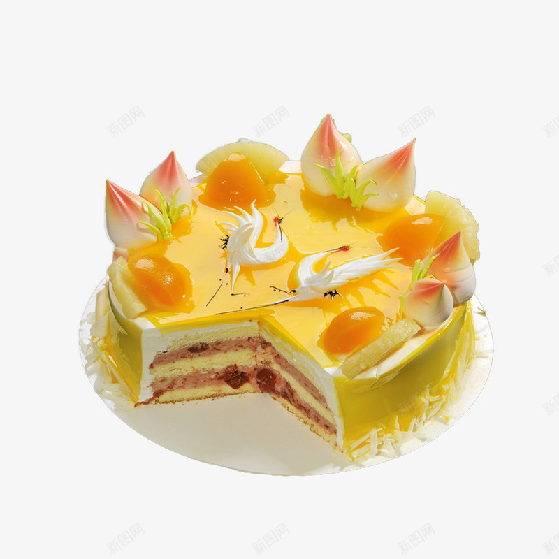 黄色水果蛋糕png免抠素材_新图网 https://ixintu.com 仙鹤 大寿桃 寿桃蛋糕 寿比南山 寿蛋糕 祝福 福如东海 老人 蛋糕