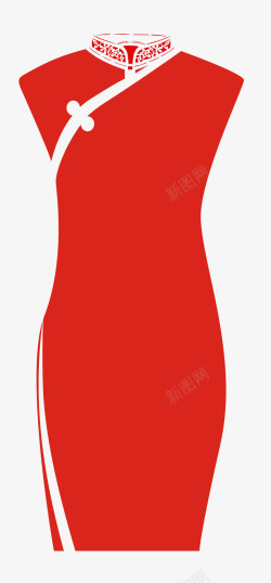红色民族风手绘旗袍素材