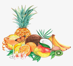 热带菠萝水彩水果高清图片