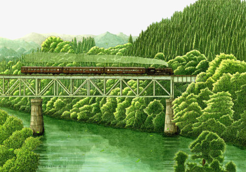 写实风景png免抠素材_新图网 https://ixintu.com 树木 森林 流水 火车 绿色 远山